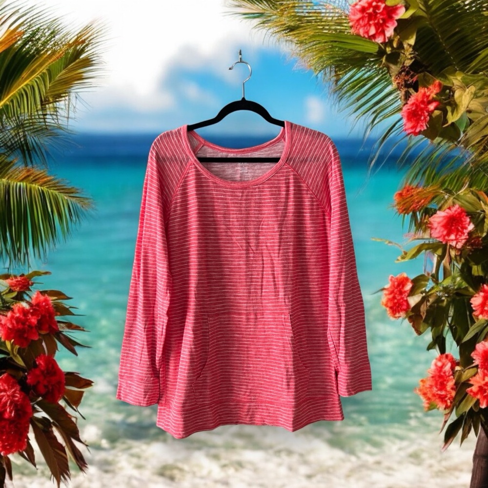a.n.a A New Approach Coral & White Striped Knit Top